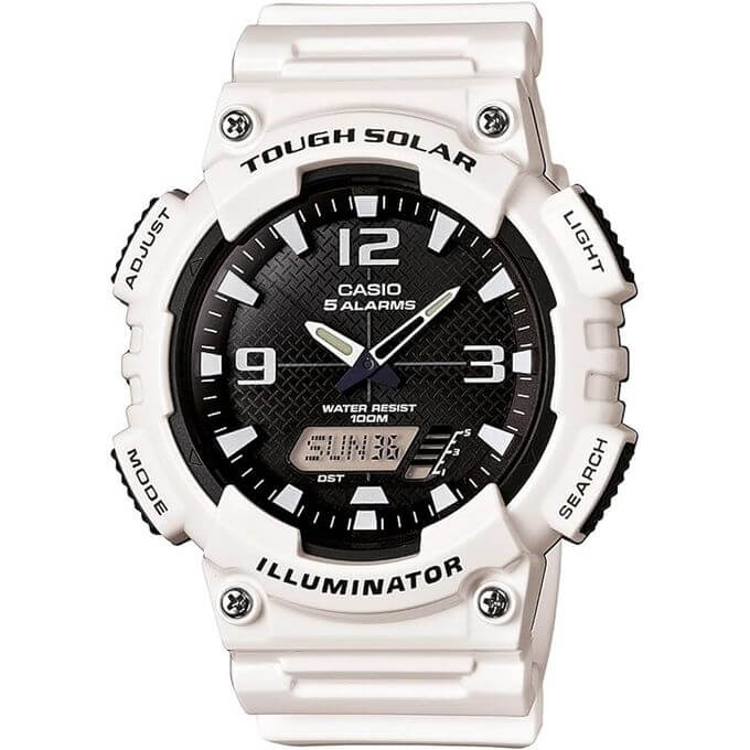Casio – Alimentation Solaire – Conception sportive – Étanche 100 mètres – Blanche – AQ-S810WC-7AV