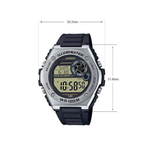Casio – Montre hommes – Autonomie de batterie de 10 ans • Étanchéité 100 mètres – MWD-100H-9AVDF Casio – Montre hommes – Autonomie de batterie de 10 ans • Étanchéité 100 mètres – MWD-100H-9AVDF