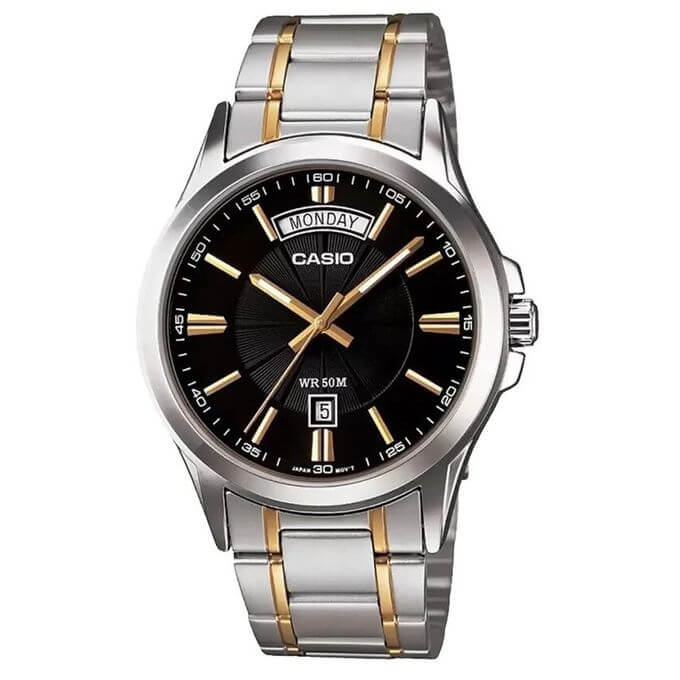 Casio – Affichage de la journée et de la date – Bicolore – Bracelet métallique – MTP-1381G-1AV