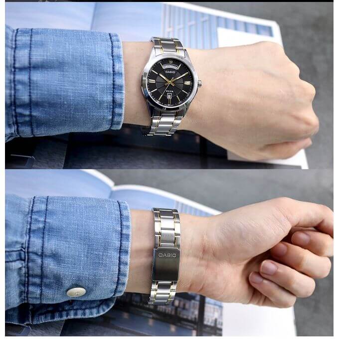 Casio – Affichage de la journée et de la date – Bicolore – Bracelet métallique – MTP-1381G-1AV