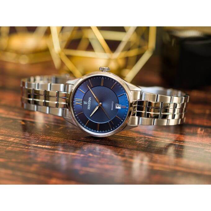 Festina – Cadran bleu – Tout en acier inoxydable – Dateur sur 6h – F20425/2