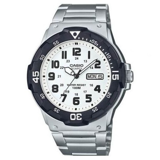Casio – Cadran blanc – Bracelet métallique – Étanches 100 m – Stainless steel band – MRW-200HD-7BVDF