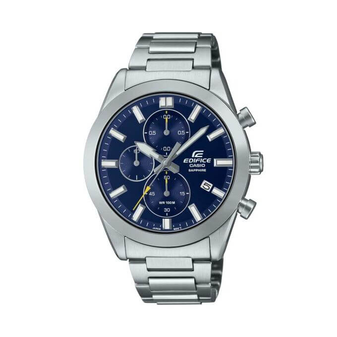 Casio Cadran bleu & Verre saphir – Avec dateur – Chronographe – Acier inoxydable – EFB-710D-2AV