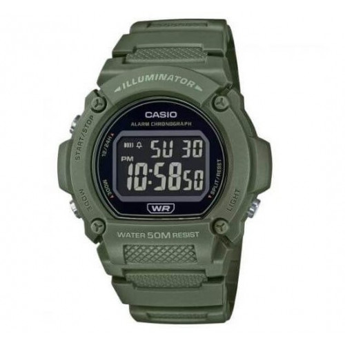 Casio – Vert Cadran noir & Chiffres blancs – Bracelet en caoutchouc – Étanche 50m – W-219HC-3BV Casio – Vert Cadran noir & Chiffres blancs – Bracelet en caoutchouc – Étanche 50m – W-219HC-3BV
