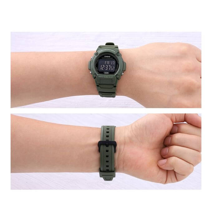 Casio – Vert Cadran noir & Chiffres blancs – Bracelet en caoutchouc – Étanche 50m – W-219HC-3BV