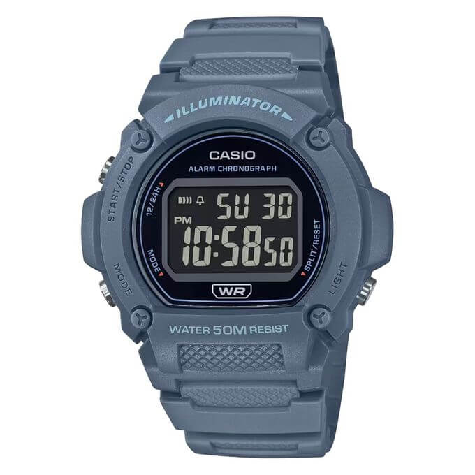 Casio – Montres numériques polyvalentes en couleur bleu – Bracelet en silicone – W-219HC-2BV