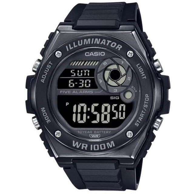 Casio – Boîtier en résine et lunette en métal – Cadran noir, chiffres blancs – MWD-100HB-1BV