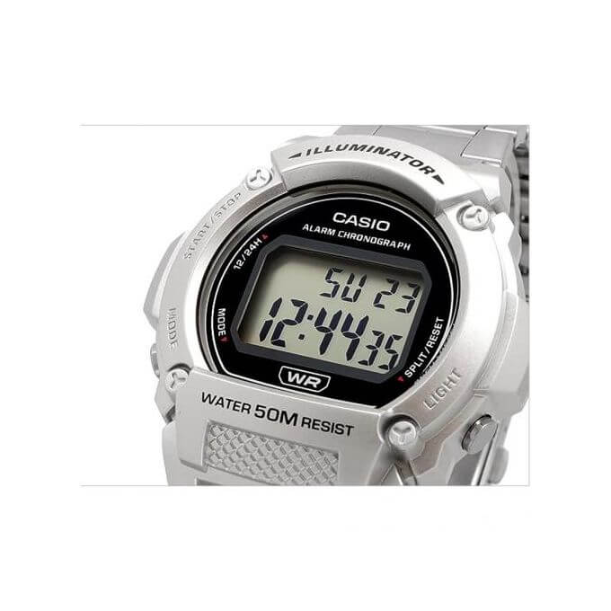 Casio – Satisfaire votre côté pratique – Autonomie pile 7 ans – Bracelet en acier – W-219HD-1AV
