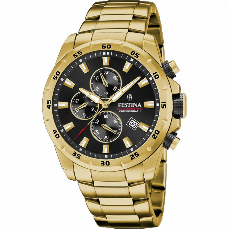 Festina – Chrono Sport – Cadran noir – Tout en acier inoxydable doré – F20541/4