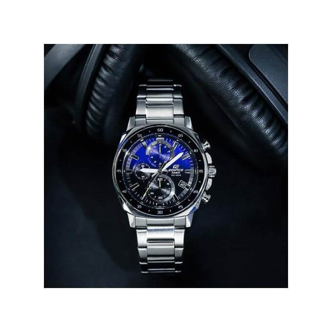 Casio EDIFICE de taille moyenne – Cadran bleu – Tout en acier inoxydable – EFV-600D-2AV