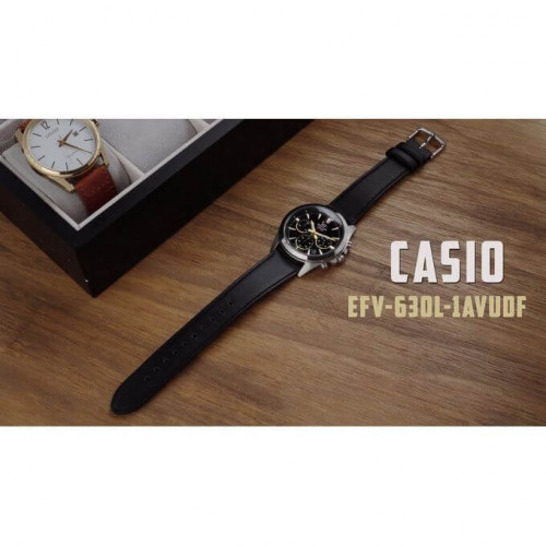 Casio – Bracelet cuir noir – Boîtier medium, diamètre 43,9 mm – Chronographe – EFV-630L-1AV Casio – Bracelet cuir noir – Boîtier medium, diamètre 43,9 mm – Chronographe – EFV-630L-1AV