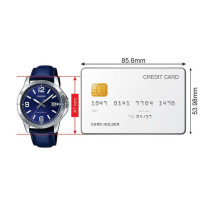 Casio – Montre homme argentée, bracelet en cuir bleu – MTP-V004L-2BUDF