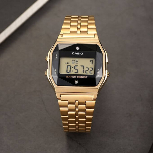 Casio – Unisexe – Diamants naturels – Bracelet en acier inoxydable – A159WGED-1DF