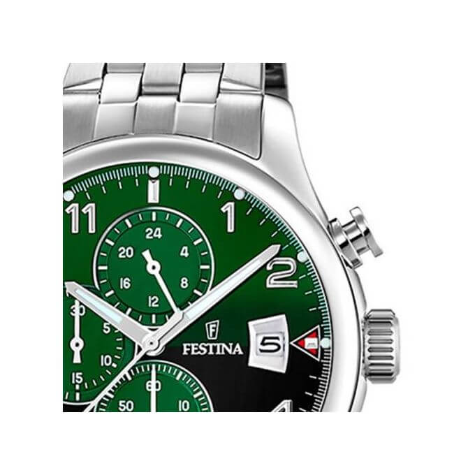 Festina – Cadran vert, bracelet en acier inoxydable – Chronographe – Dateur – F20374/7