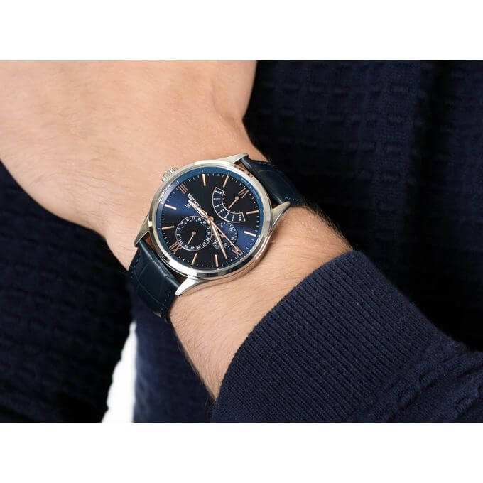 Festina – Bleu pour hommes – Bracelet en cuir croco bleu – Index tirets bronze – F16823/3