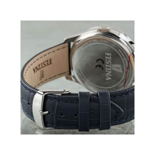 Festina – Bleu pour hommes – Bracelet en cuir croco bleu – Index tirets bronze – F16823/3 Festina – Bleu pour hommes – Bracelet en cuir croco bleu – Index tirets bronze – F16823/3