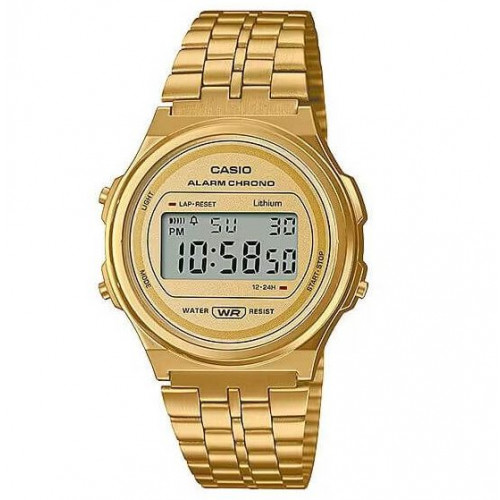 Casio – Unisexe numérique avec bracelet en acier doré inoxydable – A171WEG-9ADF Casio – Unisexe numérique avec bracelet en acier doré inoxydable – A171WEG-9ADF