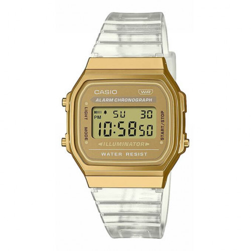 Casio – Unisexe – Digitale dorée – Bracelet semi-transparent – Alarme – A168XESG-9A Casio – Unisexe – Digitale dorée – Bracelet semi-transparent – Alarme – A168XESG-9A