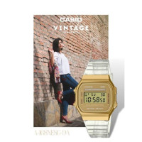 Casio – Unisexe – Digitale dorée – Bracelet semi-transparent – Alarme – A168XESG-9A