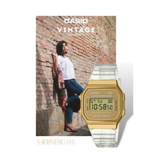 Casio – Unisexe – Digitale dorée – Bracelet semi-transparent – Alarme – A168XESG-9A Casio – Unisexe – Digitale dorée – Bracelet semi-transparent – Alarme – A168XESG-9A