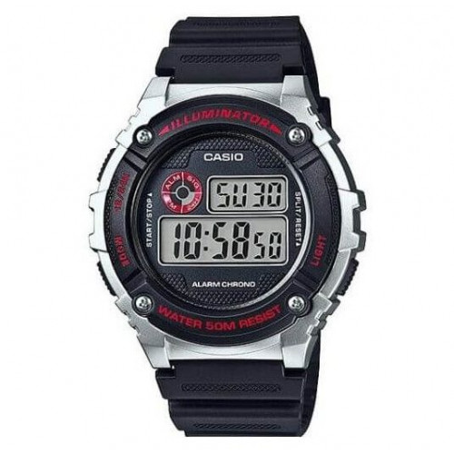 Casio – Alarme quotidienne – Étanche 50 mètres – Bracelet en silicone noir – W-216-1CV Casio – Alarme quotidienne – Étanche 50 mètres – Bracelet en silicone noir – W-216-1CV