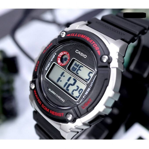 Casio – Alarme quotidienne – Étanche 50 mètres – Bracelet en silicone noir – W-216-1CV Casio – Alarme quotidienne – Étanche 50 mètres – Bracelet en silicone noir – W-216-1CV