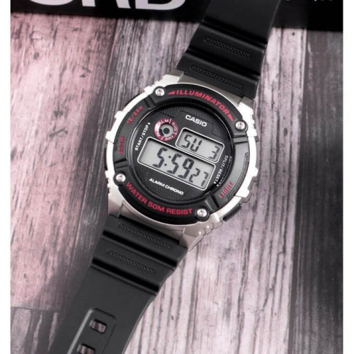 Casio – Alarme quotidienne – Étanche 50 mètres – Bracelet en silicone noir – W-216-1CV Casio – Alarme quotidienne – Étanche 50 mètres – Bracelet en silicone noir – W-216-1CV