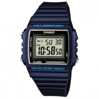 Casio – Digitale bleu – Carrée & étanche 50 mètres – Bracelet en silicone lisse – W-215H-2AV