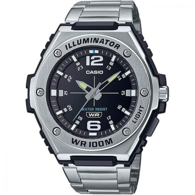 Casio – Dateur – Cadran noir avec bouton d’éclairage – Bracelet en acier inoxydable – MWA-100HD-1A