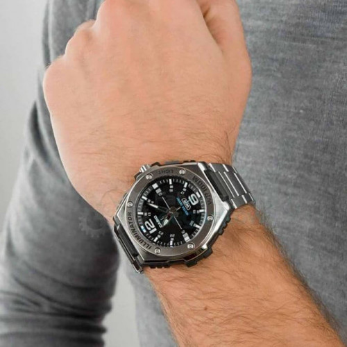 Casio – Dateur – Cadran noir avec bouton d’éclairage – Bracelet en acier inoxydable – MWA-100HD-1A Casio – Dateur – Cadran noir avec bouton d’éclairage – Bracelet en acier inoxydable – MWA-100HD-1A