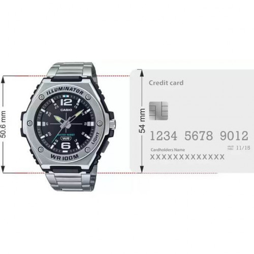 Casio – Dateur – Cadran noir avec bouton d’éclairage – Bracelet en acier inoxydable – MWA-100HD-1A Casio – Dateur – Cadran noir avec bouton d’éclairage – Bracelet en acier inoxydable – MWA-100HD-1A