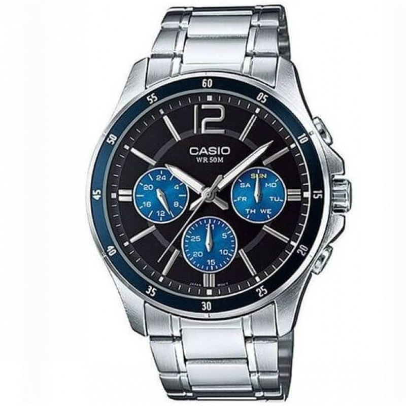 Casio – Cadran bleu – Boîtier et bracelet en acier inoxydable – MTP-1374D-2AV