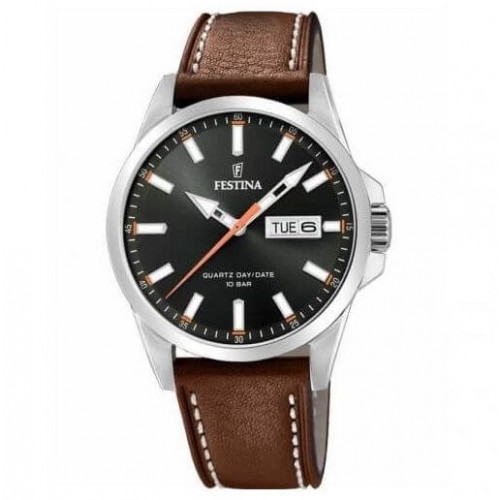 Festina – Bracelet cuir marron – Cadran noir avec dateur jours/mois – F20358/2 Festina – Bracelet cuir marron – Cadran noir avec dateur jours/mois – F20358/2
