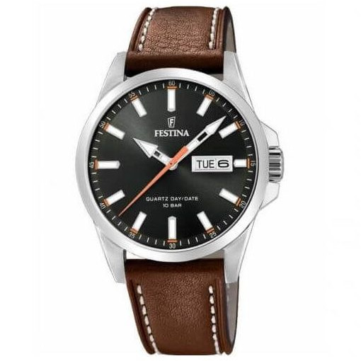 Festina – Bracelet cuir marron – Cadran noir avec dateur jours/mois – F20358/2
