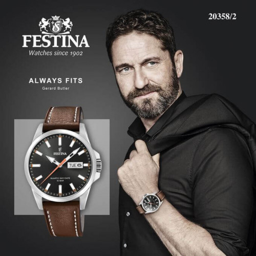 Festina – Bracelet cuir marron – Cadran noir avec dateur jours/mois – F20358/2 Festina – Bracelet cuir marron – Cadran noir avec dateur jours/mois – F20358/2