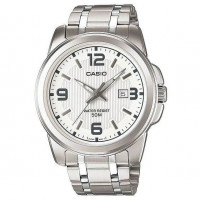 Casio – Montre pour hommes – Argentée, cadran blanc – Bracelet en acier inoxydable – MTP-1314D-7AV
