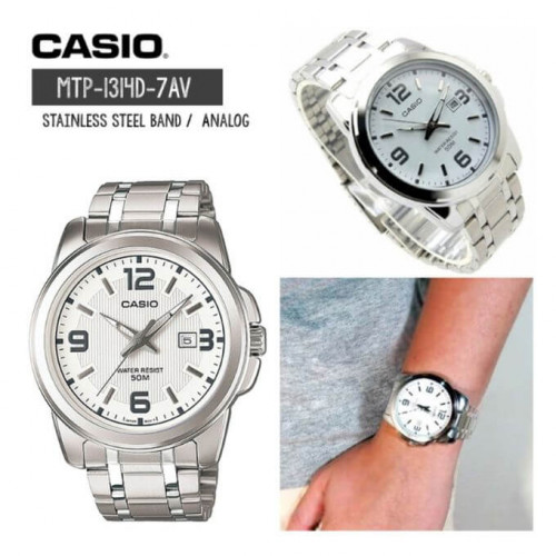Casio – Montre pour hommes – Argentée, cadran blanc – Bracelet en acier inoxydable – MTP-1314D-7AV Casio – Montre pour hommes – Argentée, cadran blanc – Bracelet en acier inoxydable – MTP-1314D-7AV