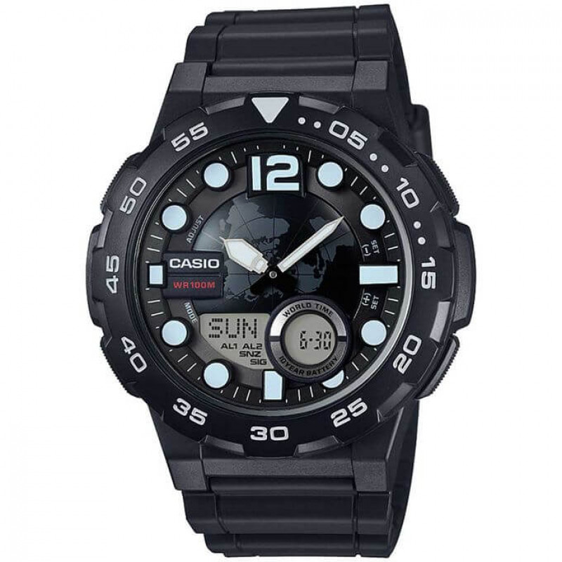 Casio – Autonomie de 10 ans & heure mondiale – Étanche 100 m – AEQ-100W-1AVDF