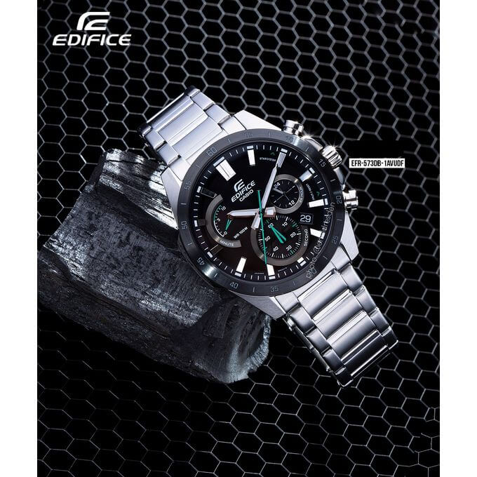 Casio – EFR-573DB-1VUDF – Cadran noir – Aiguilles fluorescentes – Avec dateur