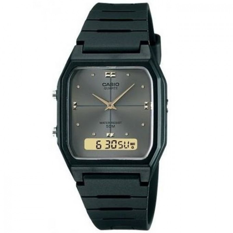Casio – Noir – Double montre classique – Bracelet en silicone noir – AW-48HE-8AVDF