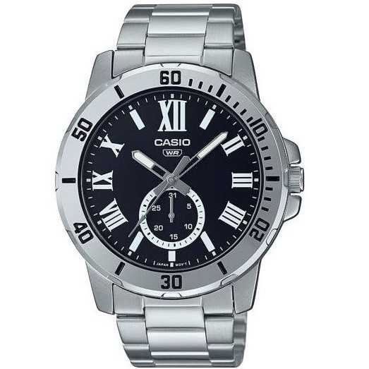 Casio – Doté d’un impressionnant cadran noir avec un affichage de date « petite seconde » – MTP-VD200D-1B