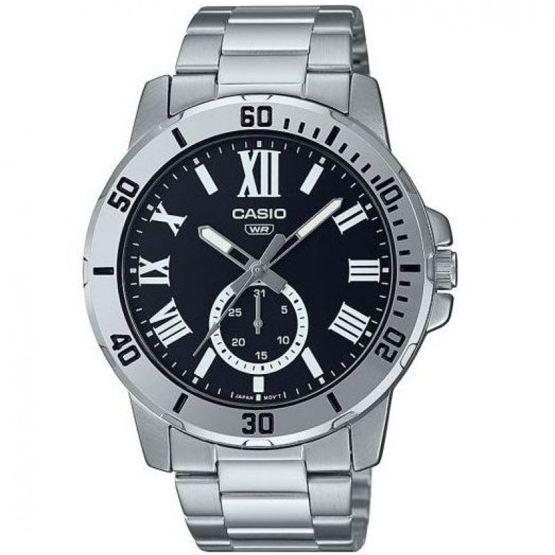 Casio – Doté d’un impressionnant cadran noir avec un affichage de date « petite seconde » – MTP-VD200D-1B