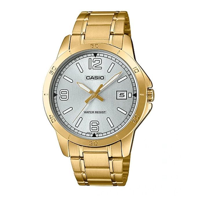 Casio – Couple – Cadran blanc – Bracelet en acier inoxydable – Aiguilles fluorescentes – MLTP-V004G-7B2