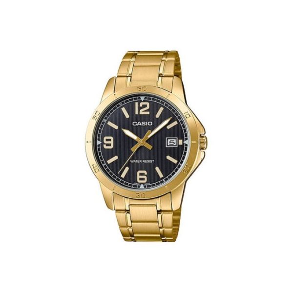 Casio – Cadran noir – Bracelet doré en acier inoxydable – Avec dateur – MTP-V004G-1BUDF