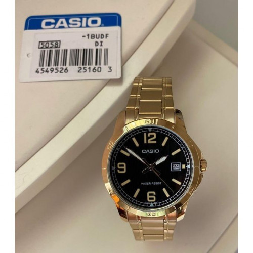 Casio – Cadran noir – Bracelet doré en acier inoxydable – Avec dateur – MTP-V004G-1BUDF Casio – Cadran noir – Bracelet doré en acier inoxydable – Avec dateur – MTP-V004G-1BUDF