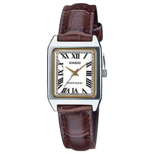 Casio – Élégante montre carrée femme – bracelet cuir marron – LTP-V007L-7B2UDF
