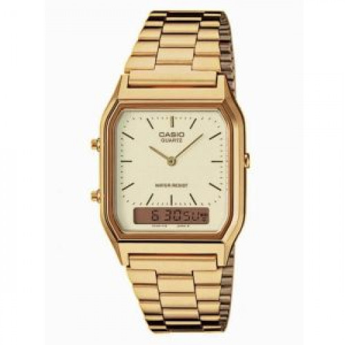 Casio – Double affichage digital/analogique – Bracelet en acier inoxydable doré – AQ-230GA-9DMQ Casio – Double affichage digital/analogique – Bracelet en acier inoxydable doré – AQ-230GA-9DMQ