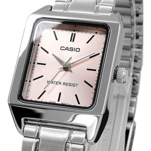 Casio – Montre carrée pour femme – Cadran rose – Bracelet en acier inoxydable – LTP-V007D-4EUDF