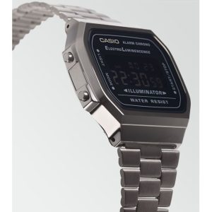 Casio – Dégites blanche sur noir – Bracelet en acier inoxydable noir – A168WGG-1BDF