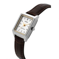 Casio – Montre femme carrée – Cadran blanc – Bracelet cuir marron – LTP-V007L-7E2UDF